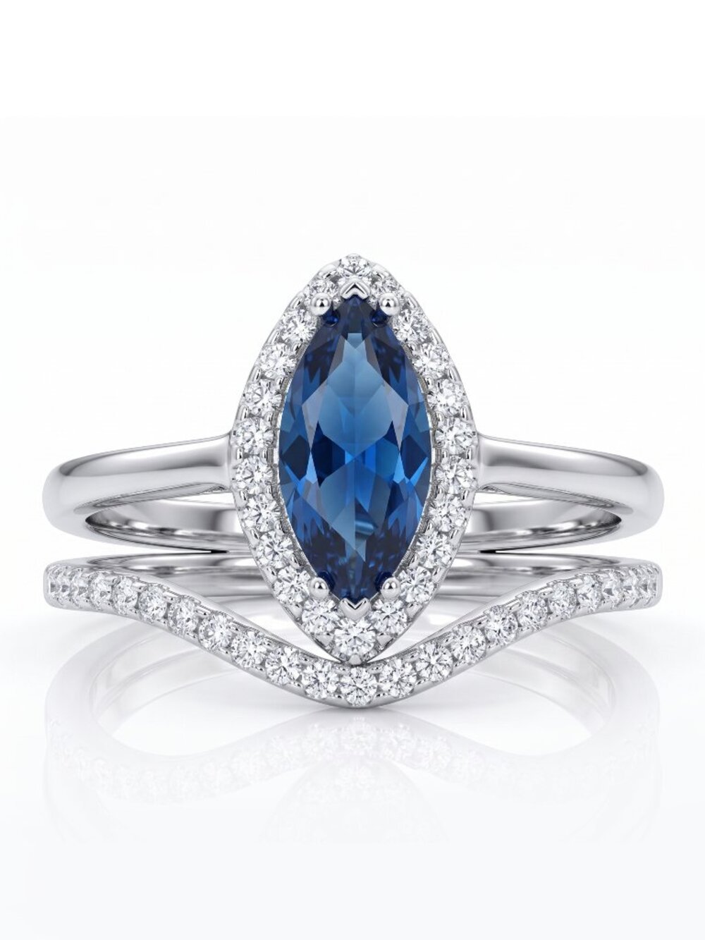 Blue Sapphire Gemstone marquise ring set, 925 Sterling Silver Charmed Aroma